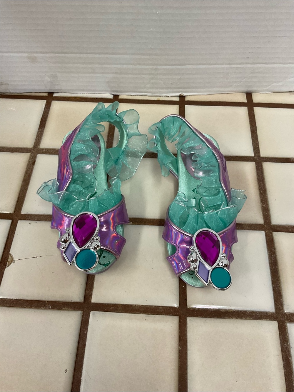 Disney Girls Iridescent Pink & Teal Gem Sandals